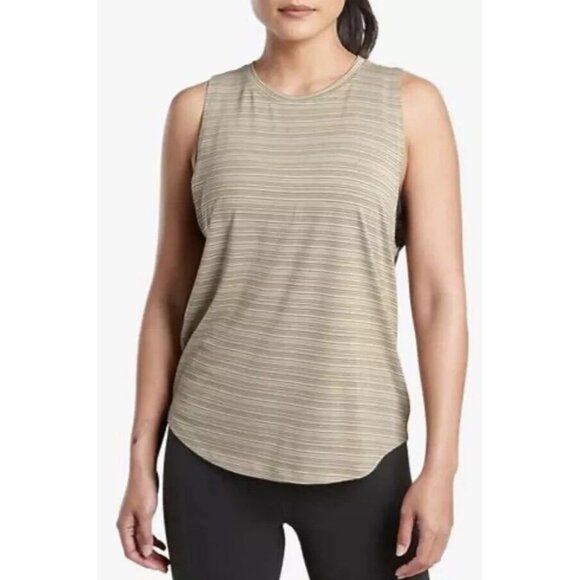 Athleta Cloudlight Women's Plus Size 1X Beige Striped Stretch Muscle Tank Top - Picture 1 of 9